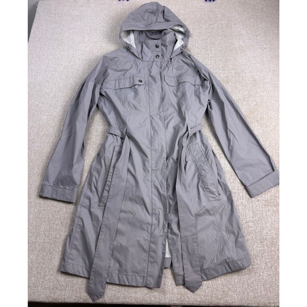 The North Face HyVent Grey Hooded Trench Coat Rain Jacket Womens Medium